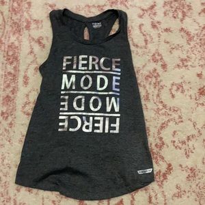 Dark gray “FIERCE MODE” tank top for girls.